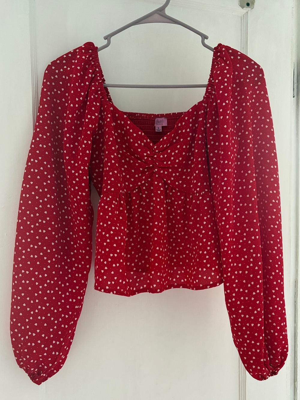 Francesca's Collections Red Heart-Print Top